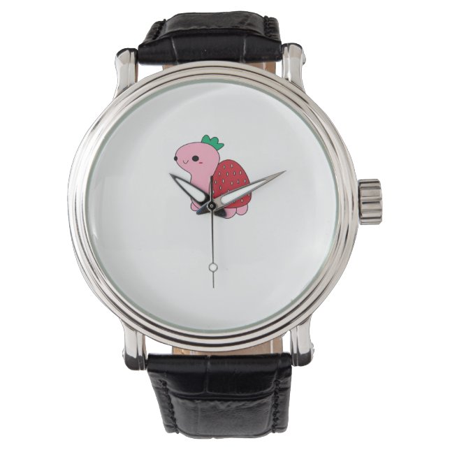 Cute pink blushing strawberry turtle Classic T-Shi Armbandsur (Framsida)