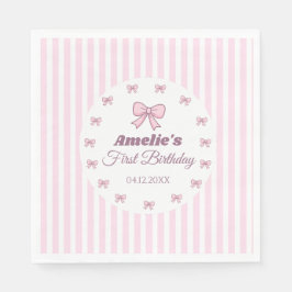 Cute Pink Bow 1st Birthday Party Pappersservett