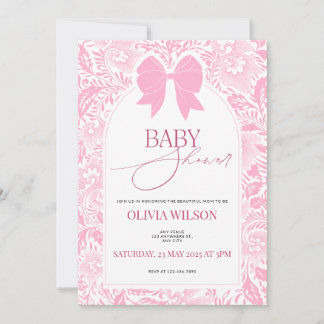 Cute Pink Bow Baby Shower Invitation Anteckningskort