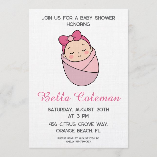 cute pink bow baby shower invitation inbjudningar (Framsida)