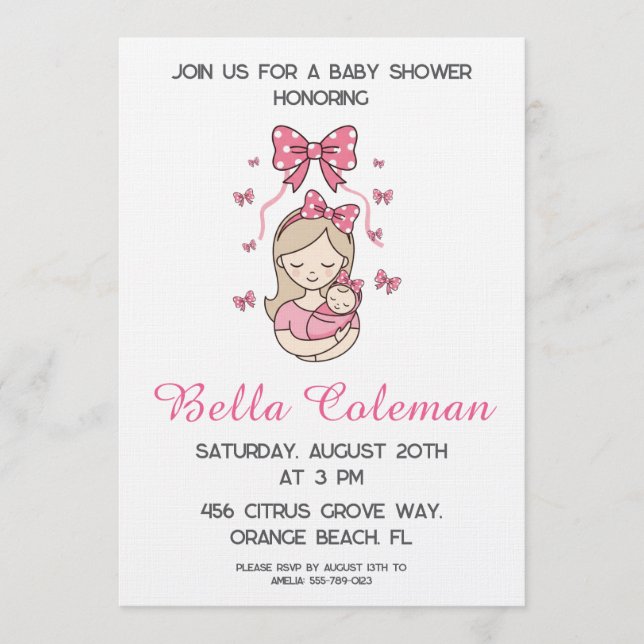 cute pink bow baby shower invitation inbjudningar (Framsida)