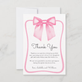 Cute Pink Bow Baby Shower Thank You Card Tack Kort