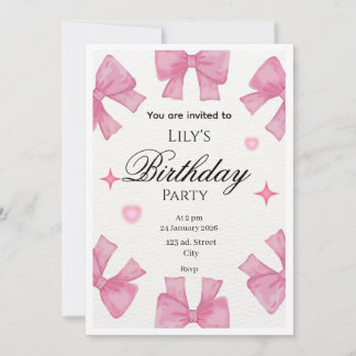 Cute Pink Bow Border Greeting Card l invitation  Inbjudningar