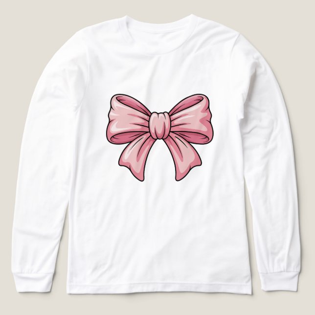 Cute Pink Bow Coquette Aesthetic Long Sleeve  T Shirt (Design framsida)