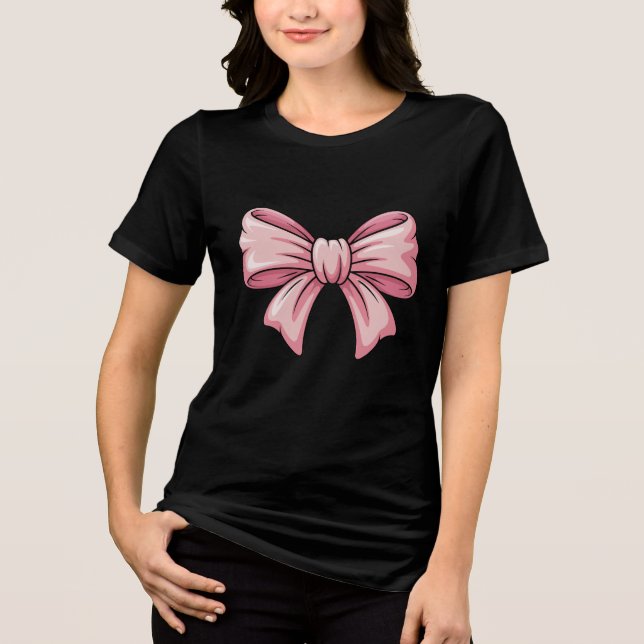Cute Pink Bow Coquette Aesthetic Women's  T Shirt (Framsida)
