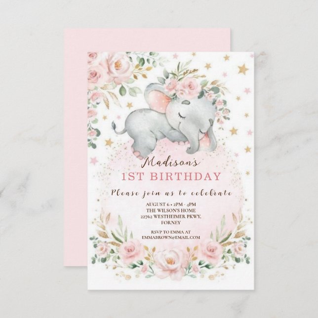 Cute Pink Bow Coquette primer cumpleaños Inbjudningar (Fram/baksida)