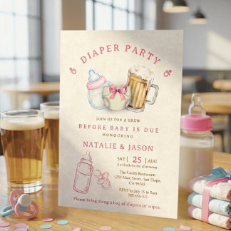 Cute Pink Bow Diaper Beer Baby Shower Inbjudningar
