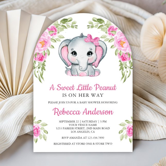 Cute Pink Bow Floral Elephant Baby Shower Inbjudningar (Skapare uppladdad)