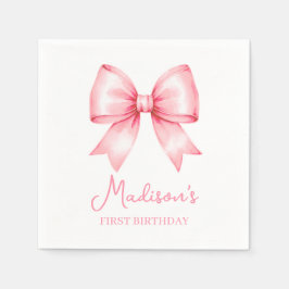 Cute Pink Bow Girl First Birthday Pappersservett