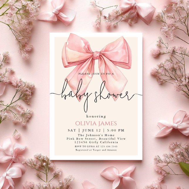 Cute Pink Bow Girl Shower Inbjudningar (Skapare uppladdad)