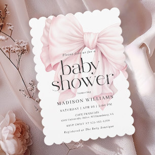 Cute Pink Bow Girl Shower Inbjudningar