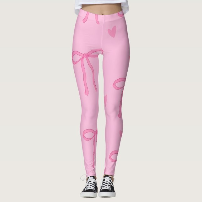 Cute Pink Bow & Heart Leggings (Framsida)