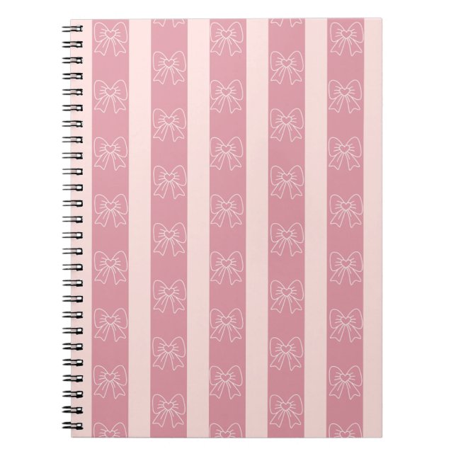 Cute Pink Bow Stripe Pattern – Girly Aesthetic Anteckningsbok (Framsidan)