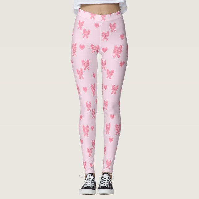  Cute Pink Bows and Hearts Coque Leggings (Framsida)