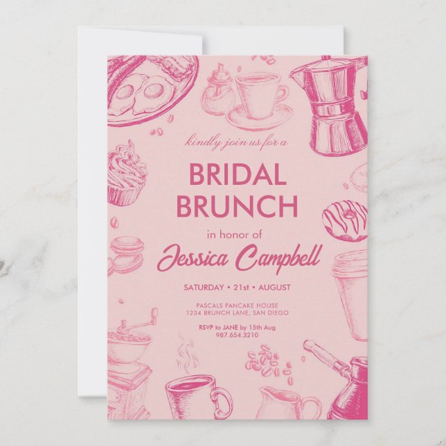 Cute Pink Bridal Brunch With Bride Bridal Shower Inbjudningar (Framsida)