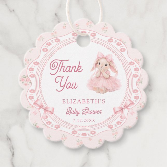 Cute Pink Bunny Baby Shower Thank You Gåvor Etiketter (Framsida)