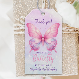 Cute Pink Butterfly Birthday Girl Party Presentetikett
