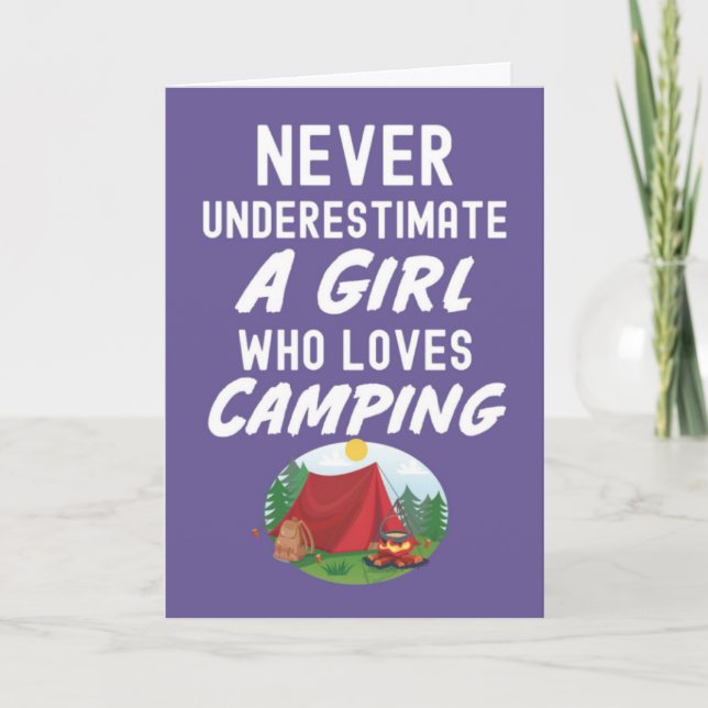 Cute Pink Camping Cards For Baby Girls Kids Camper Kort (Framsida)