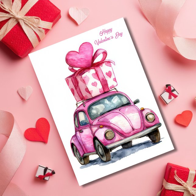 Cute Pink Car Valentine`s Day Card  Kort (Skapare uppladdad)