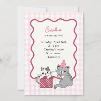Cute Pink Cat Kid's Birthday Party Inbjudningar