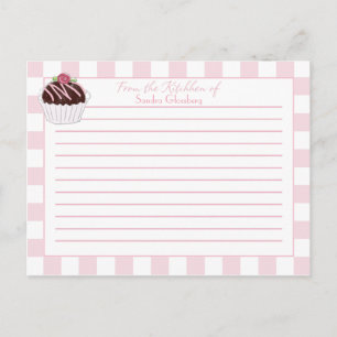 Cute Pink Checks Cupcakes Receptkort Vykort