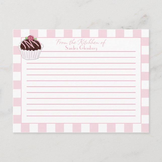 Cute Pink Checks Cupcakes Receptkort Vykort (Framsida)