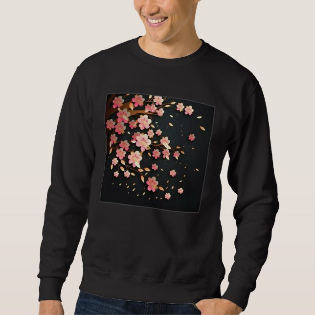 Cute Pink Cherry Blossom Illustration Flowers Mini Lång Ärmad Tröja (Framsida)