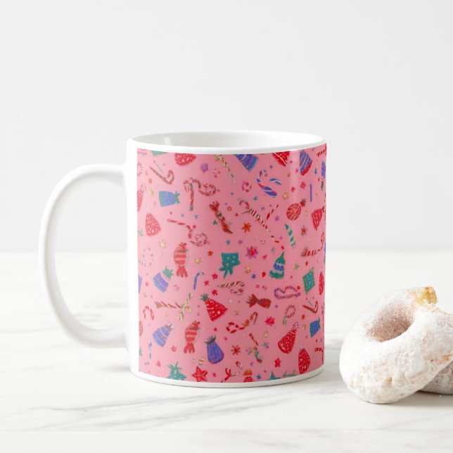 “Cute Pink Christmas Pattern Mug – Festive Holiday Kaffemugg (Med munk)