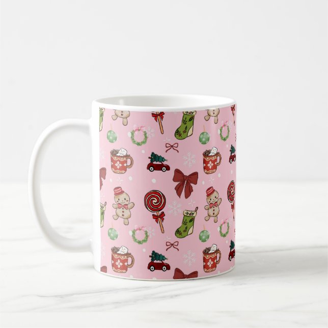 Cute Pink Christmas Seamless Pattern Kaffemugg (Vänster)