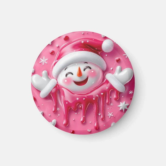 Cute Pink Christmas Snowman Magnet (Framsidan)