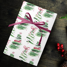 Cute pink Coquette bows Christmas trees creme Presentpapper