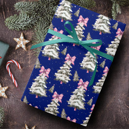 Cute pink Coquette bows Christmas trees royal blue Presentpapper
