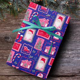 Cute Pink Coquette Frames Pattern Christmas Blue Presentpapper