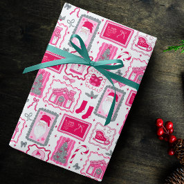Cute Pink Coquette Frames Pattern Christmas Presentpapper