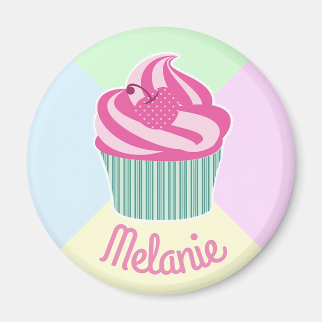 Cute Pink Cupcake Pastel Colors Personalised Magnet (Framsidan)