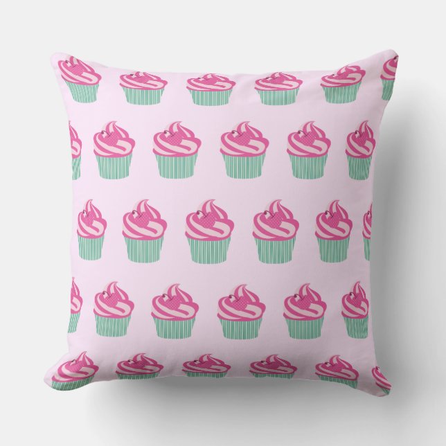 Cute Pink Cupcakes Pattern Pastel Pink Kudde (Framsida)