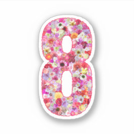 Cute Pink Decorative Botanical Floral Number 8 Klistermärken