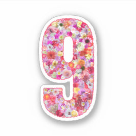 Cute Pink Decorative Botanical Floral Number 9 Klistermärken