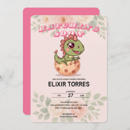 Cute Pink Dino Hatching Soon Inbjudningar