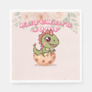 Cute Pink Dino Hatching Soon Pappersservett