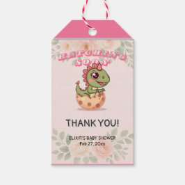 Cute Pink Dino Hatching Soon Presentetikett