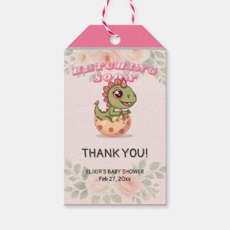 Cute Pink Dino Hatching Soon Presentetikett