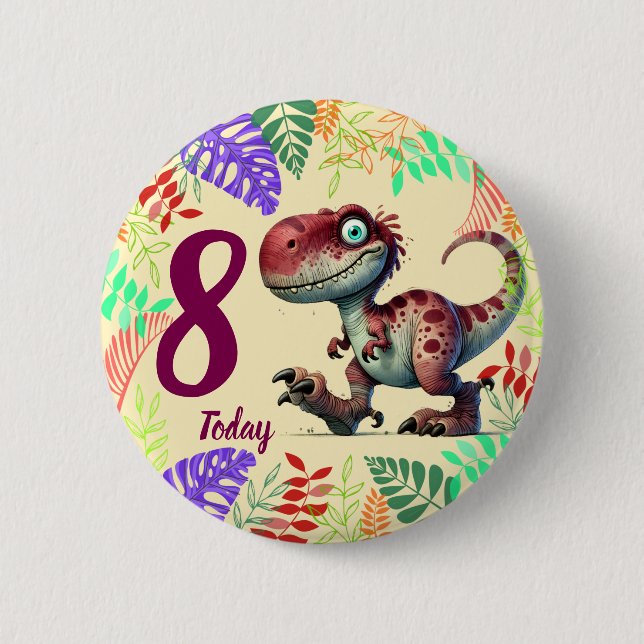Cute Pink Dinosaur 8th Birthday Knapp (Framsida)