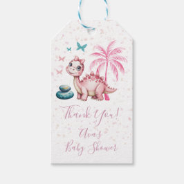 Cute Pink Dinosaur Baby Shower Thank You Presentetikett