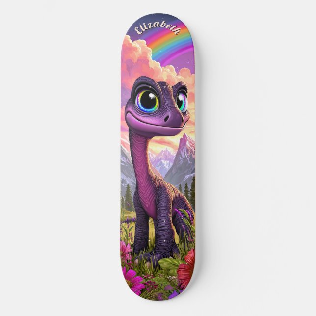 Cute Pink Dinosaur Children Fantasy Art Mini Skateboard Bräda 18,5 Cm (Framsida)