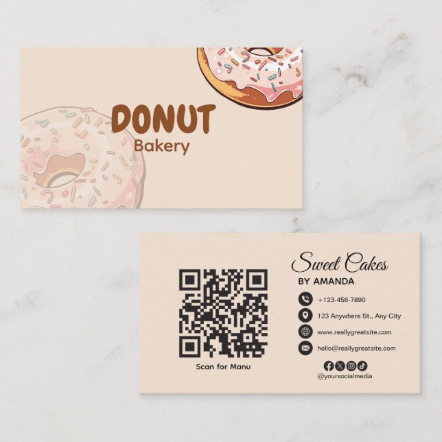 Cute Pink Donut Bakery  Visitkort (Fram/baksida)
