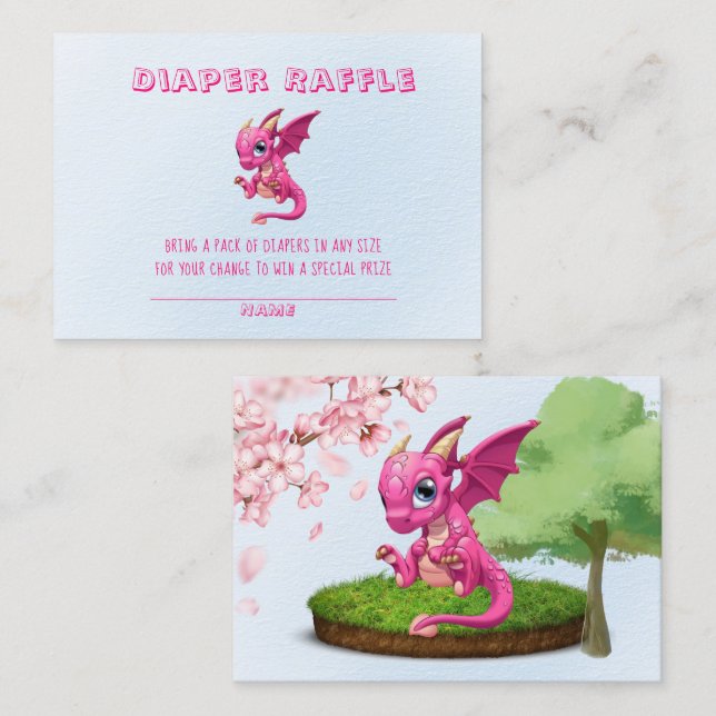 Cute Pink Dragon Blöja Lotteri Baby Shower  Visitkort (Fram/baksida)