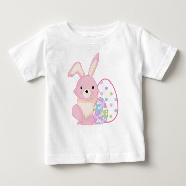 CUTE PINK EASTER BUNNY WITH EASTER EGGS T SHIRT (Framsida)