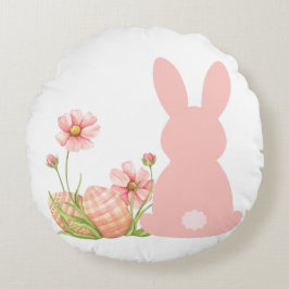Cute Pink Easter Bunny with Spring Flowers  Rund Kudde