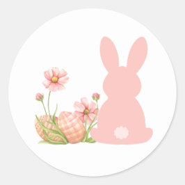 Cute Pink Easter Bunny with Spring Flowers  Runt Klistermärke